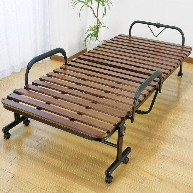 すのこベッド セミダブル スノコベッド 折りたたみ ベッドフレーム 天然木 木製 桐 キャスター付き 2つ折り ブラウン | 