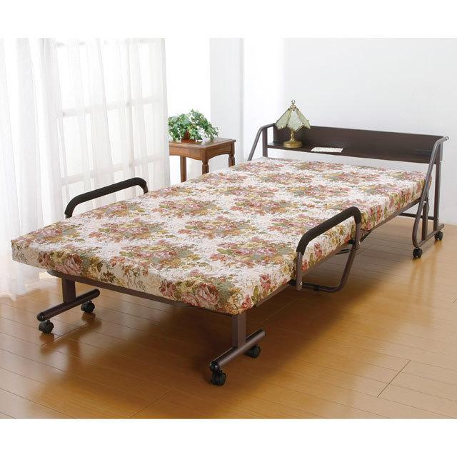 リクライニングベッド シングル 折りたたみ 折り畳み 収納式 木製 棚付き コンセント付き 手動リクライニング キャスター |  | 01