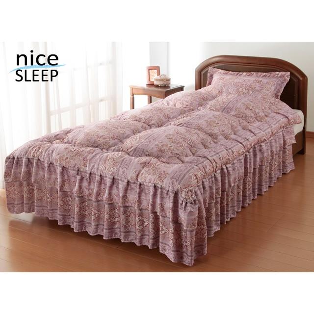 Nice Sleep シルク混 ダブルフリルベッド 掛け布団 ダブル 同柄枕カバー付き 抗菌 防臭加工 フリル付き 在庫限り | 
