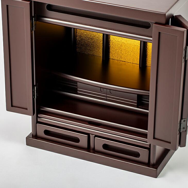 仏壇 コンパクト ミニ モダン 小型 ナチュラル 省スペース 上置型 スライド棚付き 引き出し付き 扉付き 木製 黒檀調 紫檀調 完成品 リビング マンション |  | 11