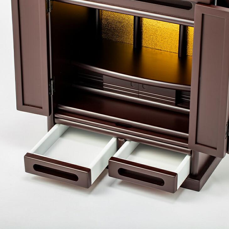 仏壇 コンパクト ミニ モダン 小型 ナチュラル 省スペース 上置型 スライド棚付き 引き出し付き 扉付き 木製 黒檀調 紫檀調 完成品 リビング マンション |  | 12