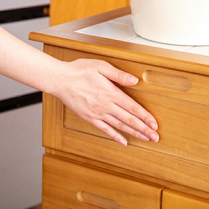 天然木 フラップ式 キッチンワゴン キッチンラック キャスター付き スリムワゴン 炊飯器 キッチン 収納 作業台 ラック 木製 引き出し タイル天板 |  | 04