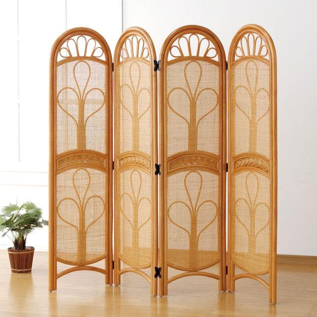 パーテーション 衝立 4連 目隠し 間仕切り ラタン 天然 籐 スクリーン 部屋 仕切り リビング 寝室 居間 | 