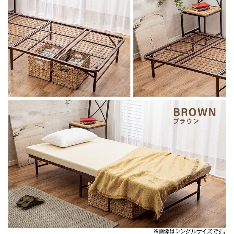収納式折りたたみパイプベッド 完成品 ベッドフレーム セミダブル ブラウン |  | 16
