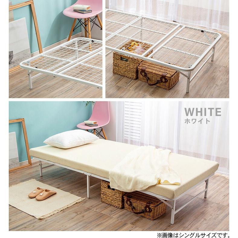 収納式折りたたみパイプベッド 完成品 ベッドフレーム セミダブル ブラウン |  | 17