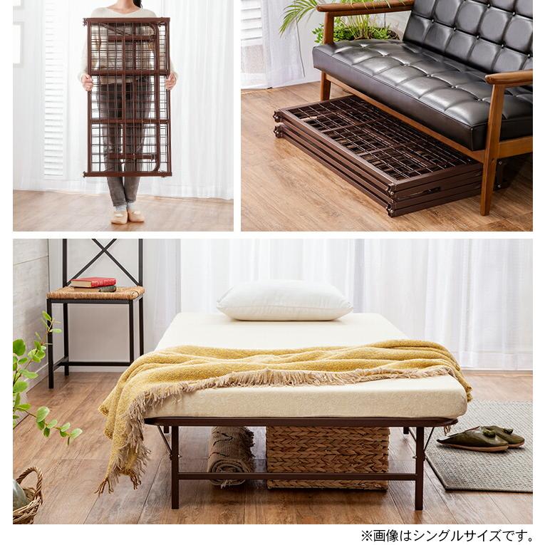 収納式折りたたみパイプベッド 完成品 ベッドフレーム セミダブル ブラウン |  | 05