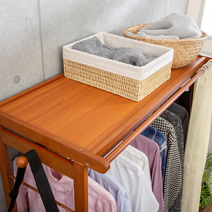 ハンガーラック 天然木 木製 フレーム 幅110cm シングル カーテン付き クローゼットハンガーラック 洋服ラック 天板付き 下棚付き フック付き キャスター付き |  | 06