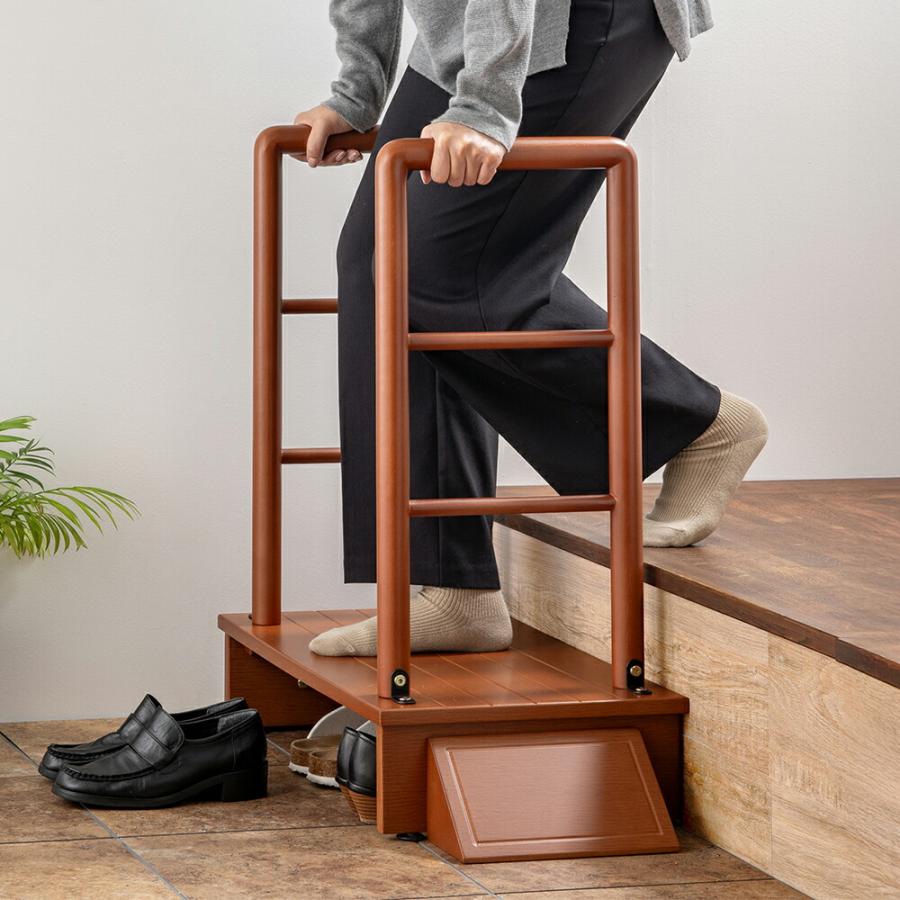 玄関 踏み台 玄関踏み台 木製 玄関 段差 踏み台 玄関ステップ 木製 手すり 玄関 ステップ 手すり付き玄関台 幅80cm |  | 04