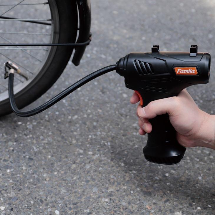 ファミラ 電動 エアーコンプレッサー 小型 充電式  空気入れ コードレス エアー コンプレッサー 車 タイヤ 自動車 プール USB充電 ACアダプター付き |  | 01