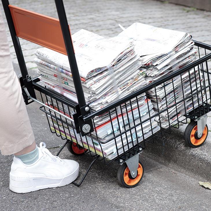 深型バスケット 台車 折りたたみ カゴ付き 専用カバー付き キャスター付き カート台車 カゴ台車 車輪付き 軽量 運搬用台車 スチール製 完成品 1年間保証書付き |  | 03