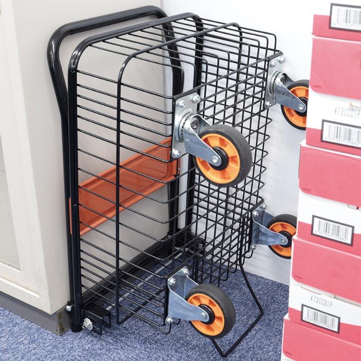 深型バスケット 台車 折りたたみ カゴ付き 専用カバー付き キャスター付き カート台車 カゴ台車 車輪付き 軽量 運搬用台車 スチール製 完成品 1年間保証書付き |  | 05