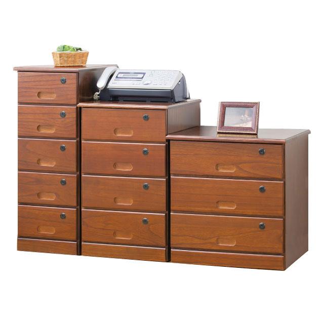 キャスター付　チェスト　木製 木製 チェスト 3段 幅46cm 高さ42cm 鍵付き 隠しキャスター付き 天然木