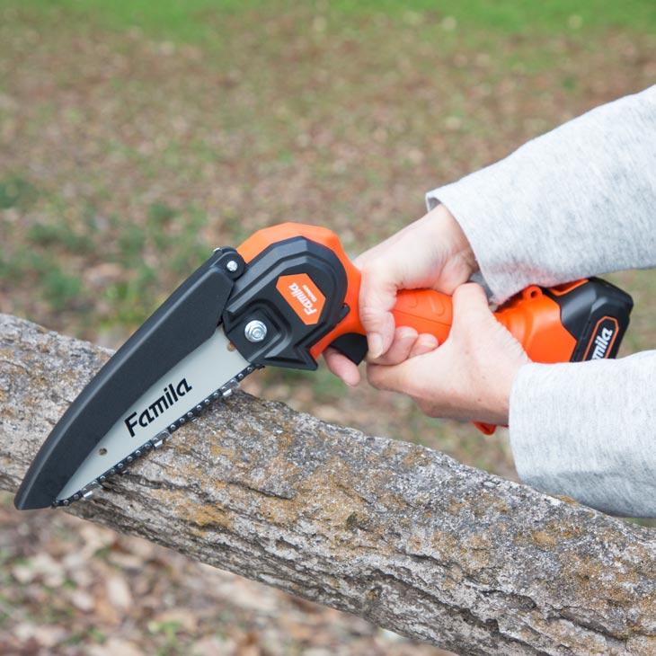 ファミラ NEW充電式コードレス2WAY高枝チェーンソー8点セット 予備バッテリー付き |  | 01