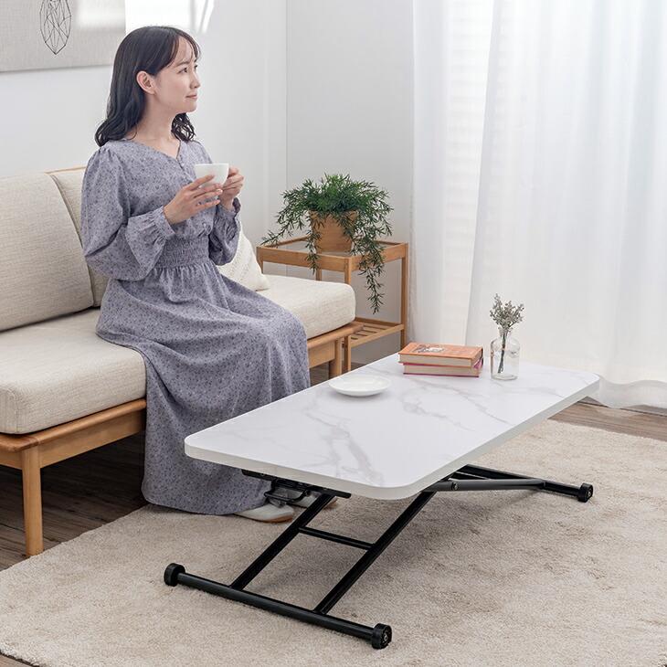 昇降テーブル おしゃれ  折りたたみ 小さめ 天板 55×100cm リフティングテーブル センターテーブル ローテーブル ハイテーブル 高さ調節 昇降式 キャスター付き |  | 04