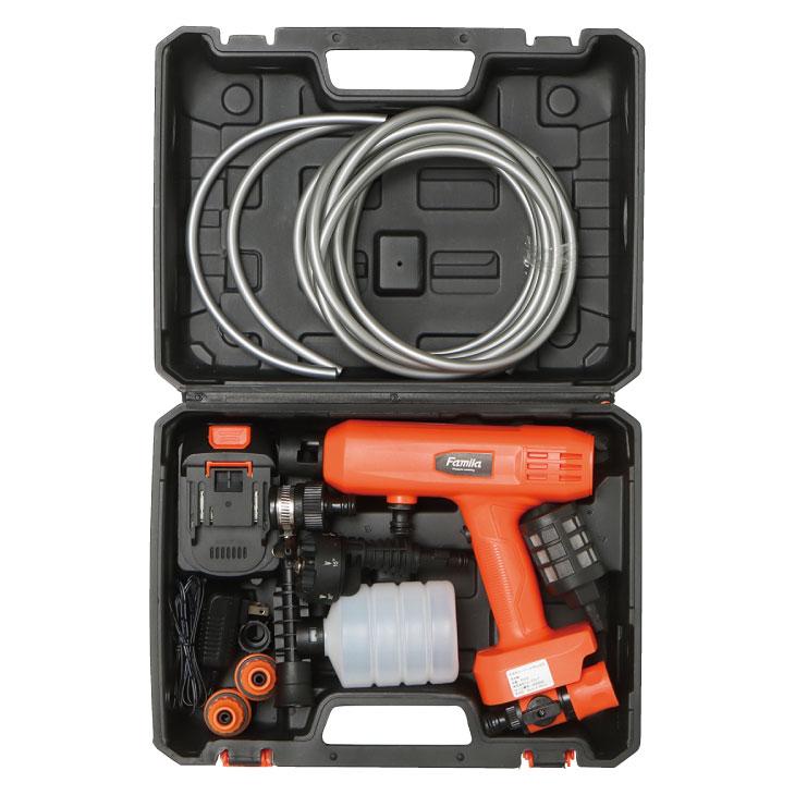 ファミラ 充電式 高圧洗浄機DX 14点セット ペットボトル ハンディ コードレス 家庭用 軽量 泡洗浄 ノズル 水道不要 持ち運び |  | 07