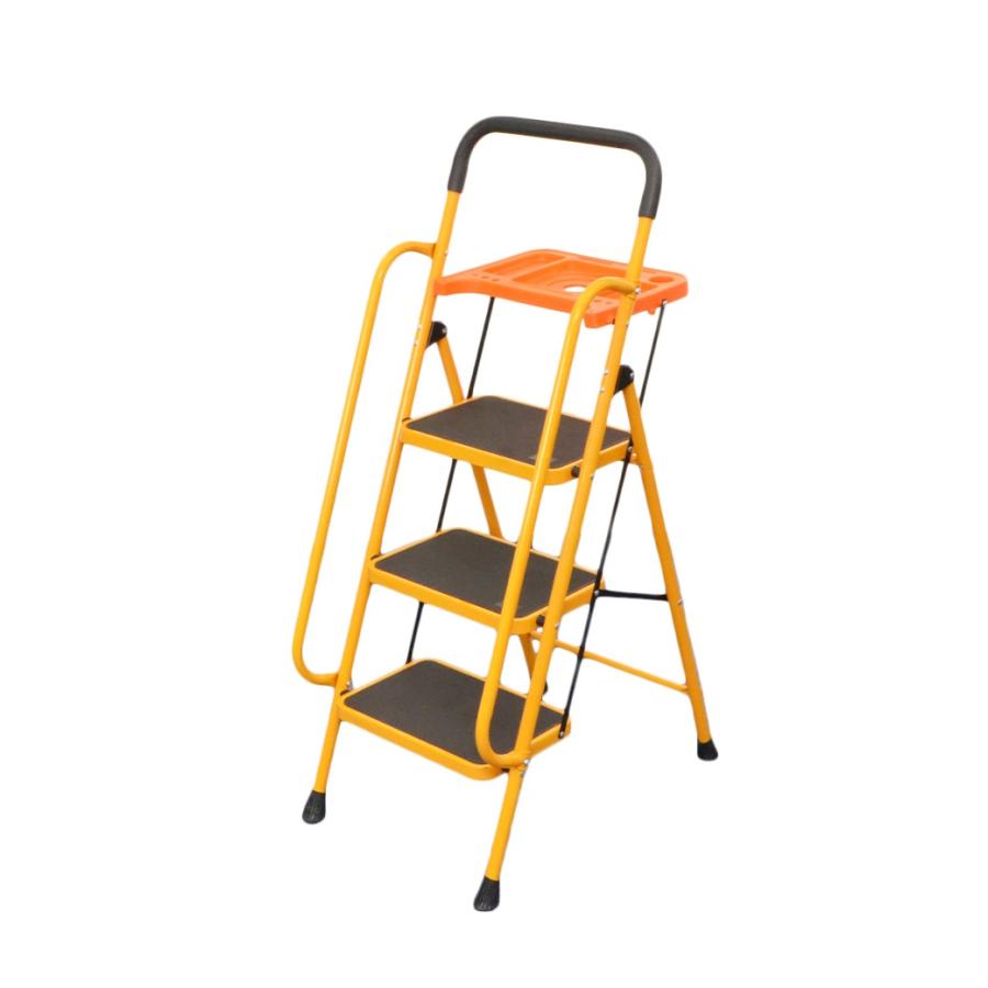 安心の両手すり付き脚立 トレー付き 3段 | 