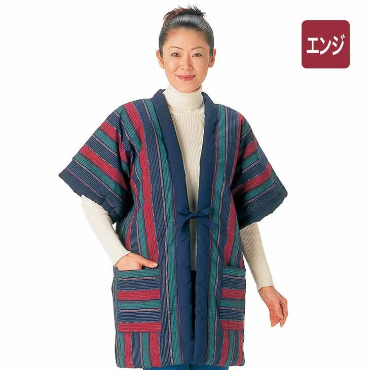 久留米紬織 やっこ半纏 日本製 中綿キルト 半袖 半天 はんてん ぽんちょ 部屋着 ルームウェア 綿100% 防寒 軽い 動きやすい 紺 エンジ M L レディース |  | 02