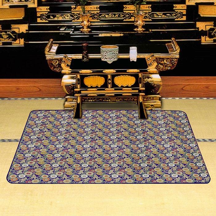 仏前マット 100×120 小 敷き物 高級仏前安全マット 金襴生地 小菊 日本製 | 