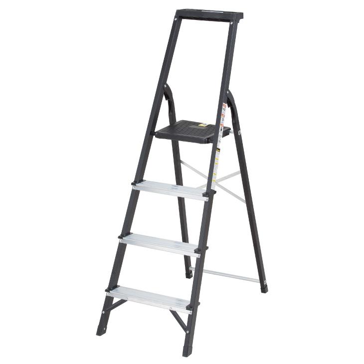 脚立 4段 アルミ幅広ステップ スチールフレーム 踏み台 トレー付き 折りたたみ | 