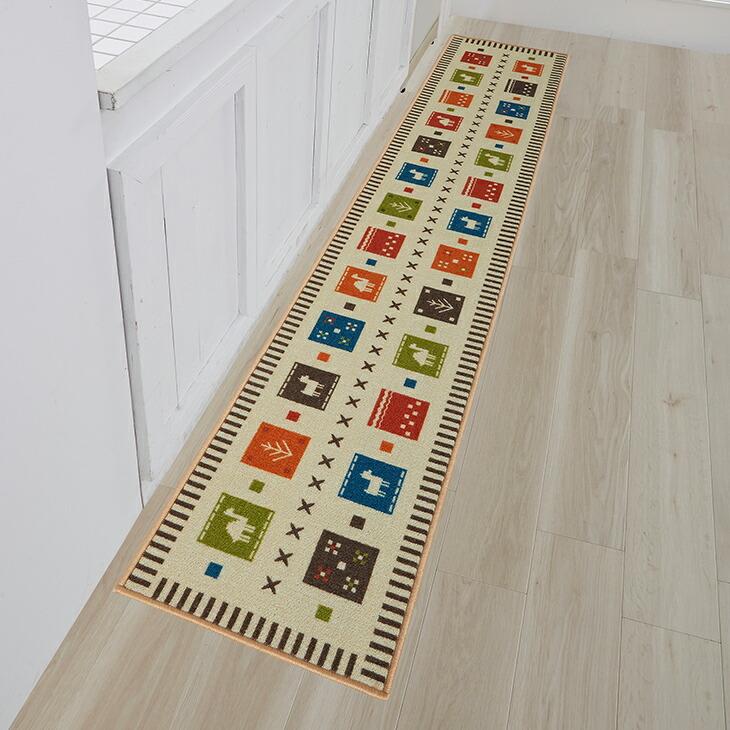 キッチンマット ロング 45cm×240cm ギャッベ調 動物イラスト 犬柄 猫柄 裏面滑りにくい加工 |  | 02