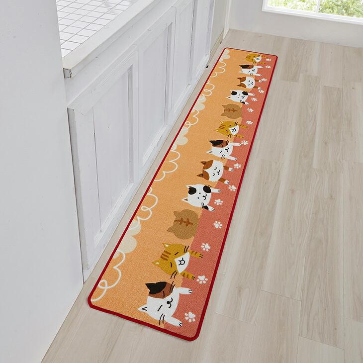キッチンマット ロング 45cm×240cm ギャッベ調 動物イラスト 犬柄 猫柄 裏面滑りにくい加工 |  | 04