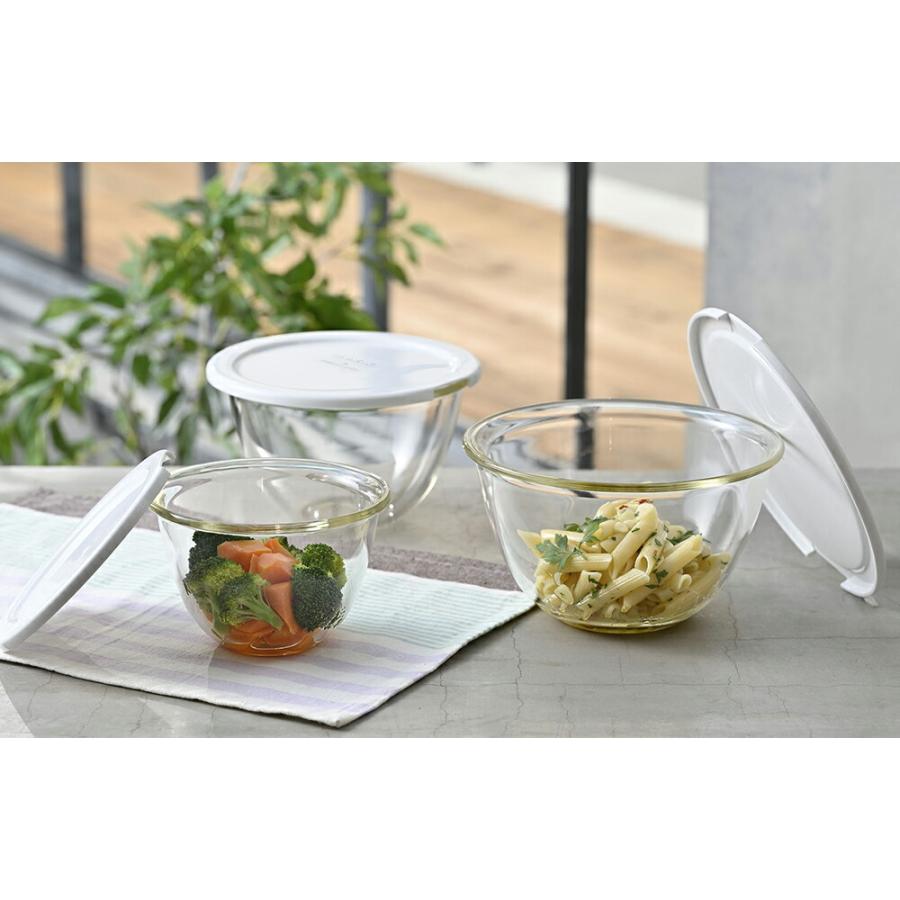 HARIO ハリオ 耐熱ガラスボウル 3個セット レンジフタ付き 円型 調理用ガラスボウル 水切り口 保存容器 電子レンジ・オーブン対応 食洗機対応 日本製 | HARIO | 02