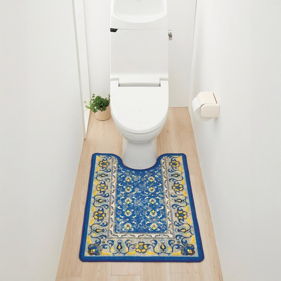 トイレマット 洗える 耳長 レギュラー 滑り止め シェニール風 洗濯機OK ブルー トイレ足元マット |  | 01