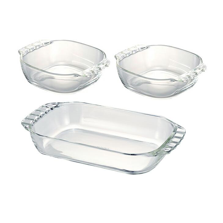 HARIO ハリオ 耐熱ガラス製トースター皿 3個セット 大×1 小×2 |  | 01