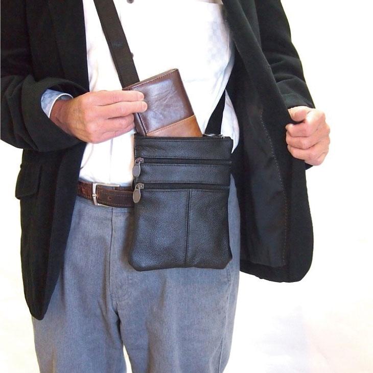 牛革薄マチショルダー バッグ メンズ シニア ショルダーバッグ 肩掛け