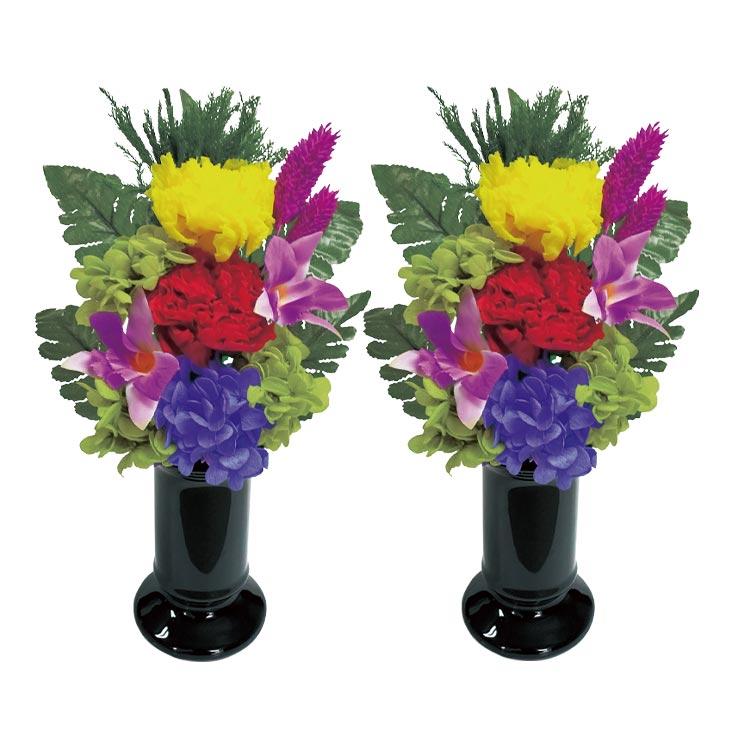 NEW 色華やか プリザーブド仏花 2個セット 花器付き 日本製 | 