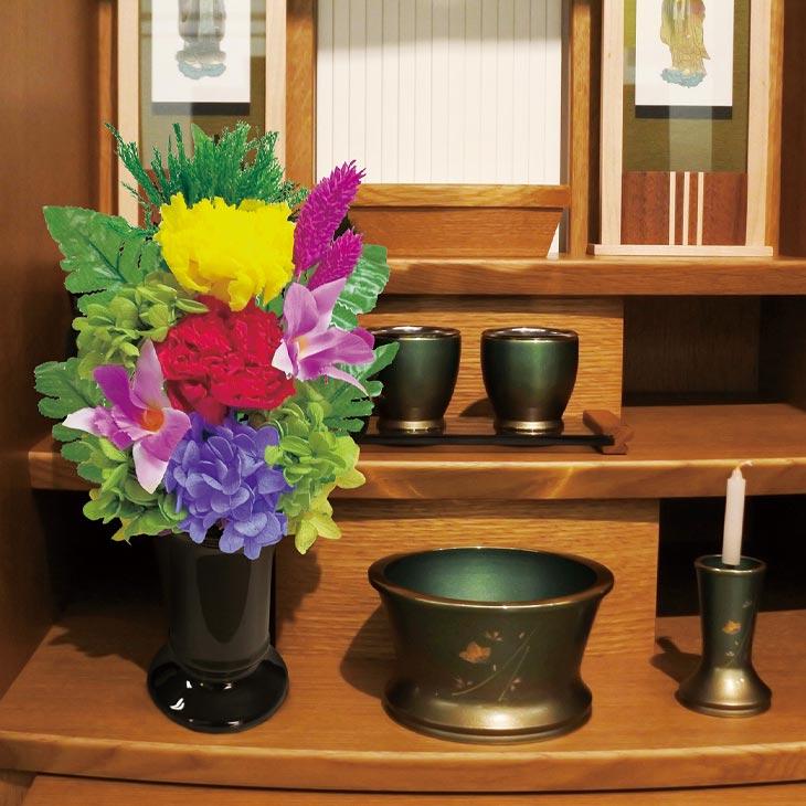 NEW 色華やか プリザーブド仏花 2個セット 花器付き 日本製 |  | 01