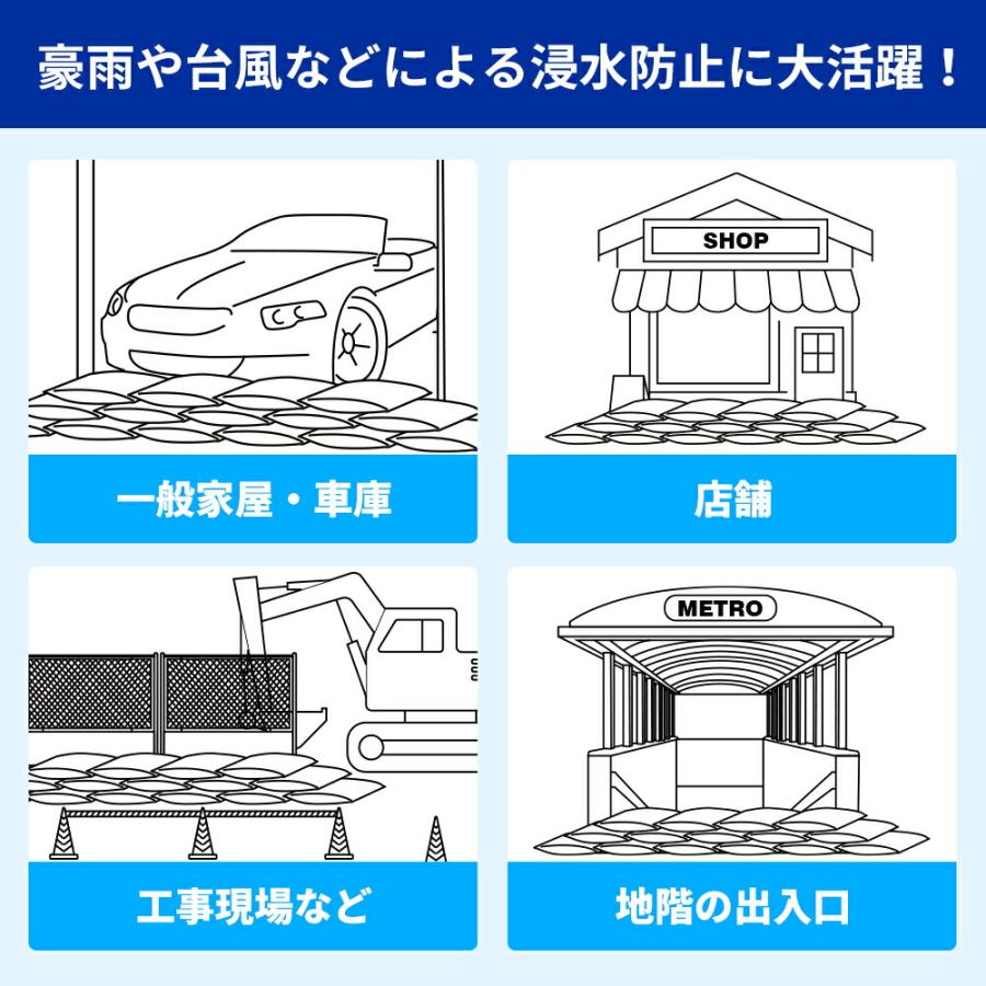 土嚢 水で膨らむ 土のう 袋 土嚢袋 10枚組 土砂不要 使い切りタイプ 吸水式 簡易土のう 台風 ゲリラ豪雨 浸水 対策 |  | 02