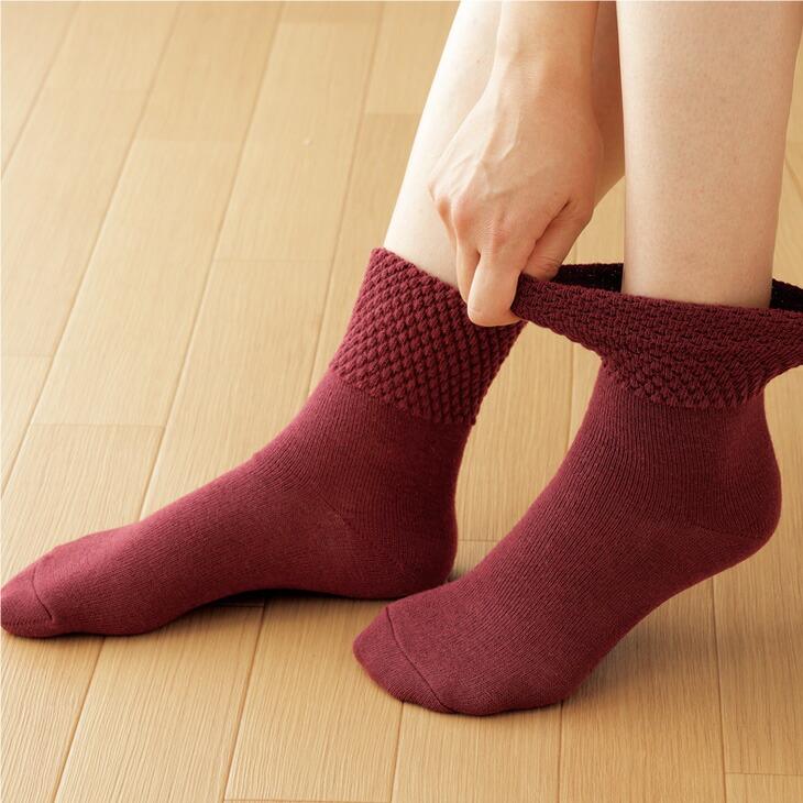 あったか靴下 3色6足組 二重編み 内側シルク シルク混 かかとケア 潤い 保湿 締め付けない パイナップル編み 冷え性対策 暖かい 22-24.5cm セット |  | 01