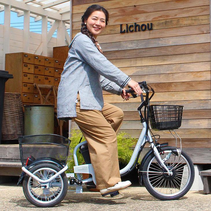 電動アシスト三輪車 グレー 2カゴ 電動アシスト三輪車 グレー 2カゴ カワサキ「noslisu」シリーズに荷物