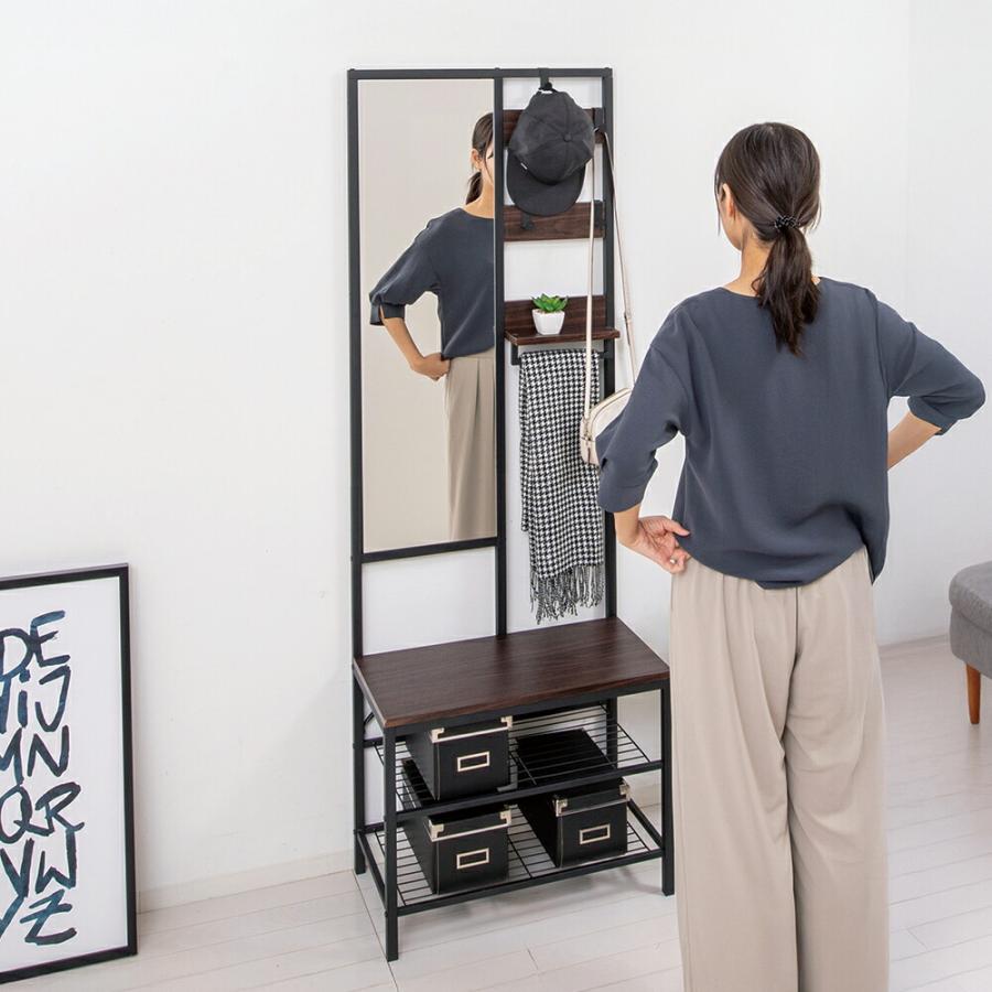 多機能ハンガーラック ミラー付き 姿見 鏡 : マックスレックス - 通販