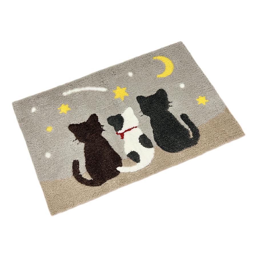 可愛い ふかふか 玄関マット 45×70cm ネコ柄 猫 Cat neko 3匹 おしゃれ 月 夜 モチーフ |  | 03