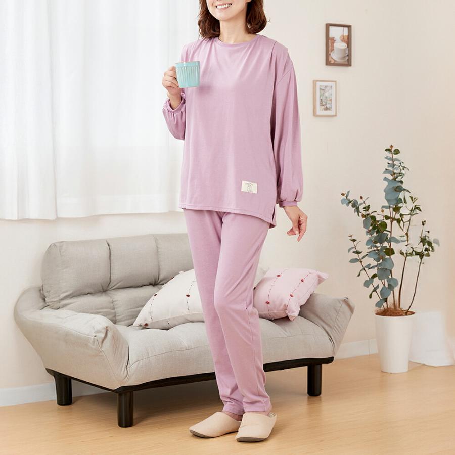 婦人綿混やわらか長袖ホームウエア2色組 ピンク・ブルーグリーン レディース パジャマ ルームウェア ホームウェア 長袖 2色組 綿混 部屋着 女性 上下セット |  | 01