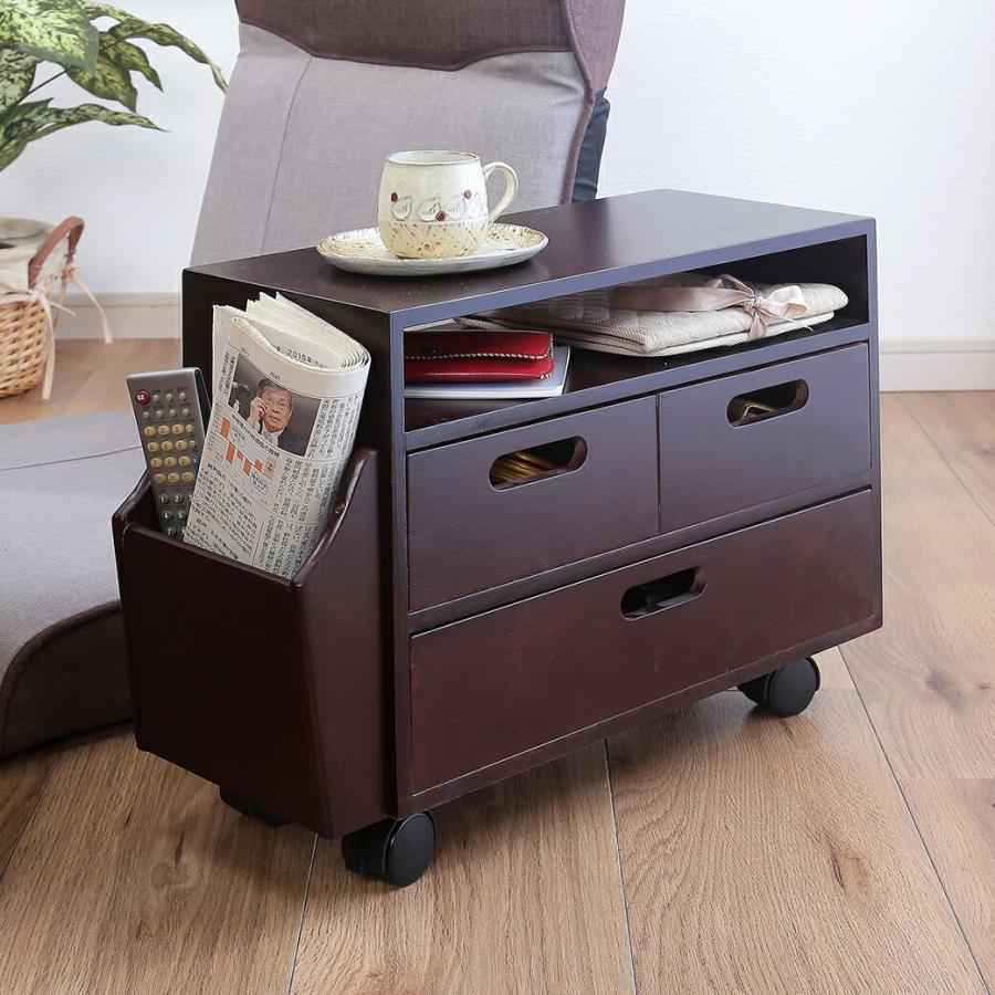 サイドワゴン コンパクト こたつ 座椅子 和室 リビング 収納 桐製 キャスター付き ミニワゴン ソファ横 リモコンラック ちょい置き ナイトテーブル | 