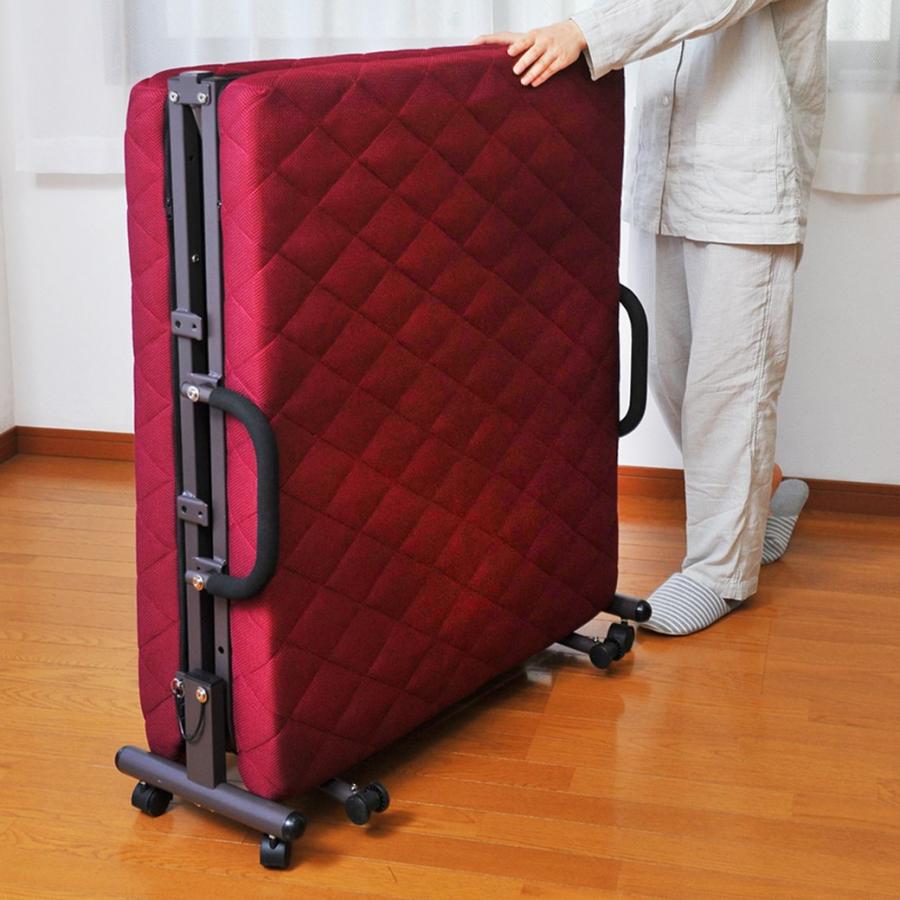 折りたたみベッド セミシングル 省スペース 手すり付き リクライニング 高反発 キャスター |  | 03