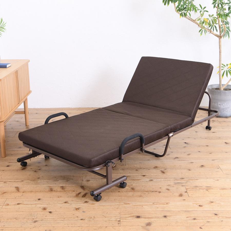 折りたたみベッド セミシングル 省スペース 手すり付き リクライニング 高反発 キャスター |  | 04