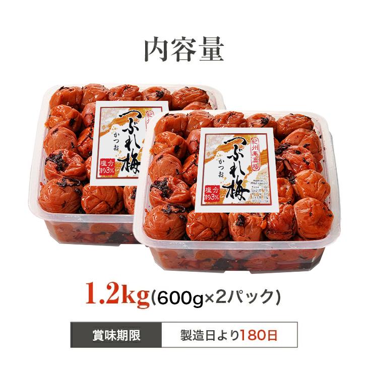 紀州南高梅 梅干し うめぼし つぶれ梅 かつお梅 塩分約3％ 1.2kg 600g×2パック |  | 01