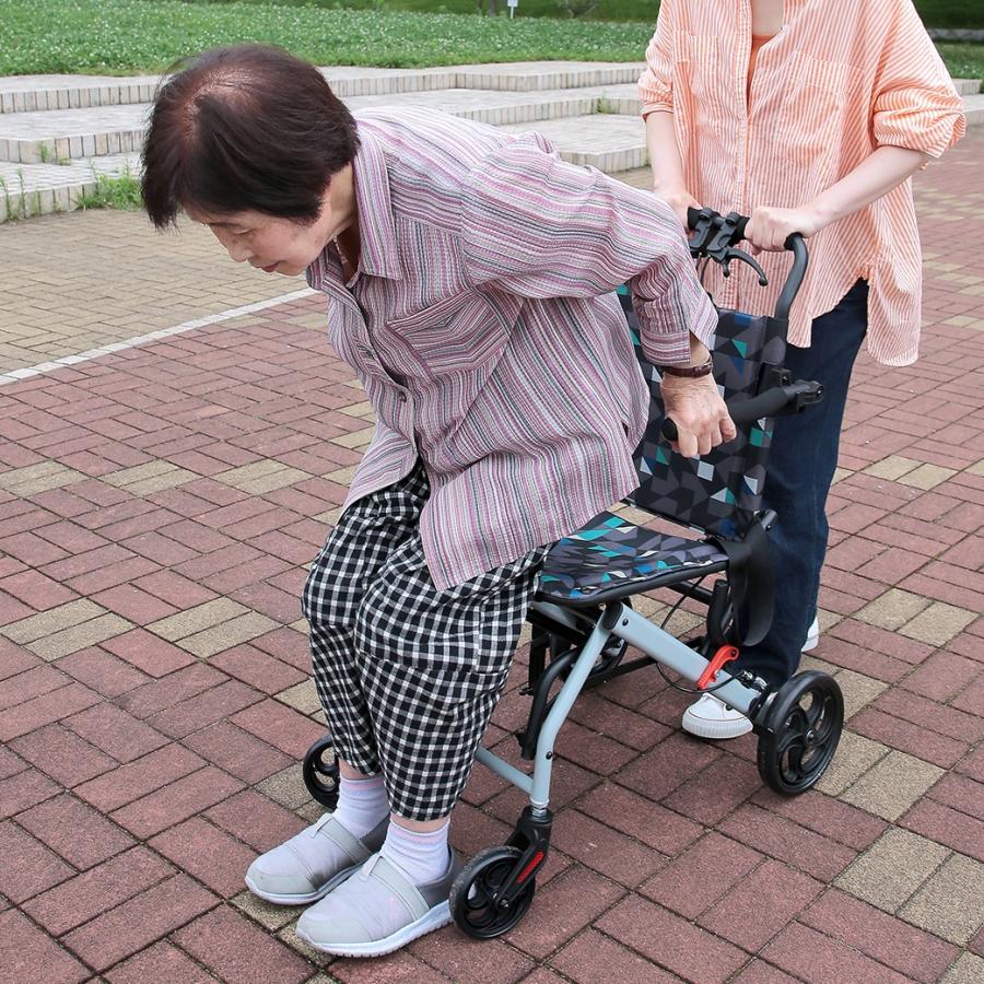 折りたたみ式 お出かけカート 座面付き 耐荷重100kg ブレーキ搭載 シルバーカー 完成品 スチール製 旅行 散歩 介護 介助 軽量 移動補助_9