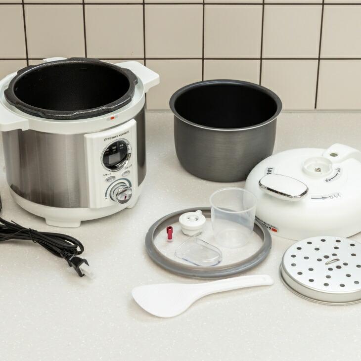電気圧力鍋 2L コンパクト 1〜3人用 ほったらかし 調理 レシピブック付 圧力なべ 簡単操作 タイマー設定 炊飯 煮込み 蒸し料理 安全機能 ホワイト レッド |  | 06