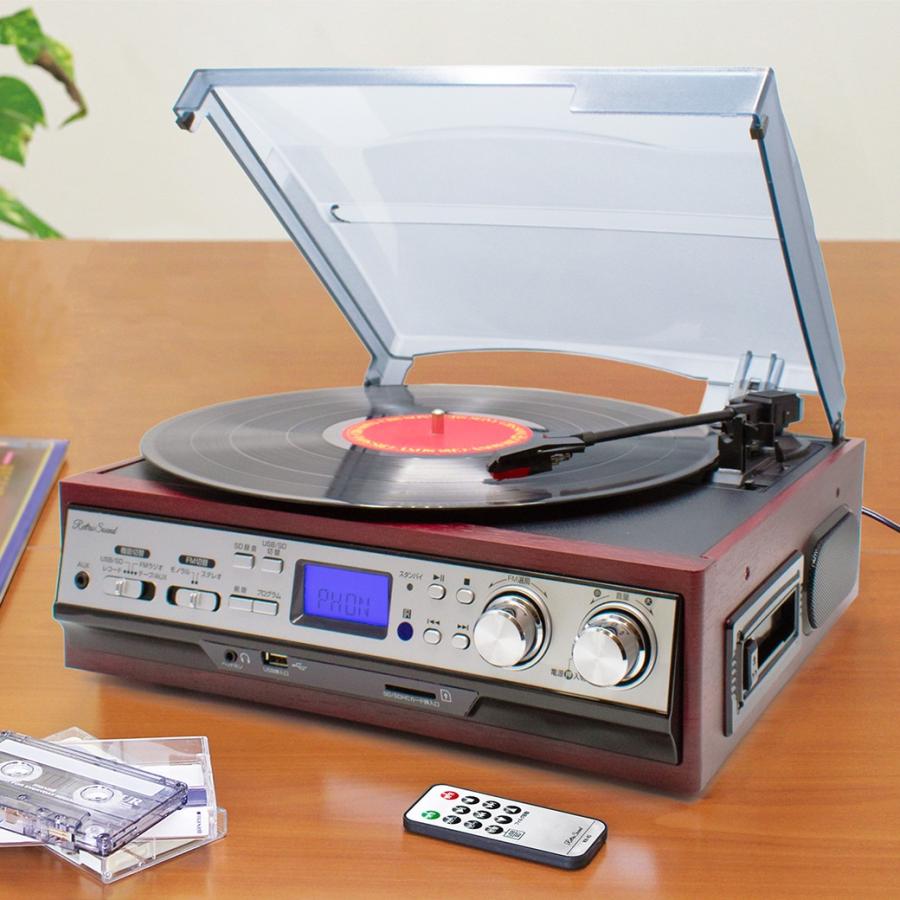 レコードプレーヤー スピーカー内蔵 多機能 デジタル録音 カセット