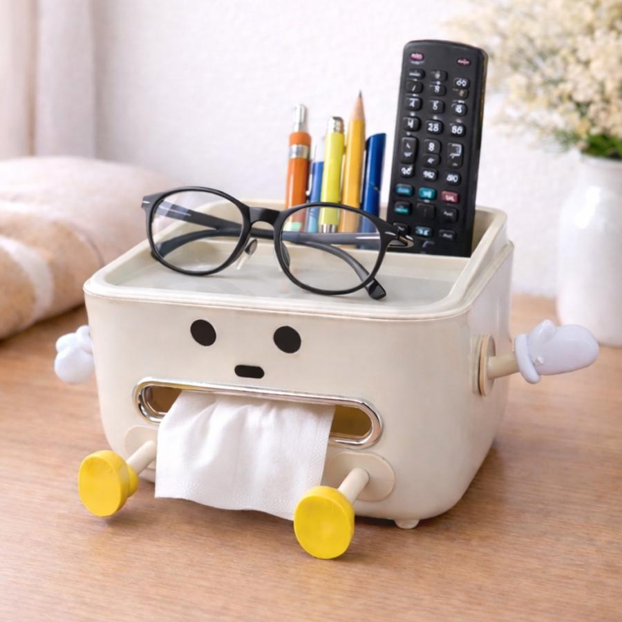おすわりティッシュくん ティッシュケース おしゃれ キャラクター 小物入れ スマホスタンド 卓上 ティッシュボックス トレイ 収納 整理 ケース | 