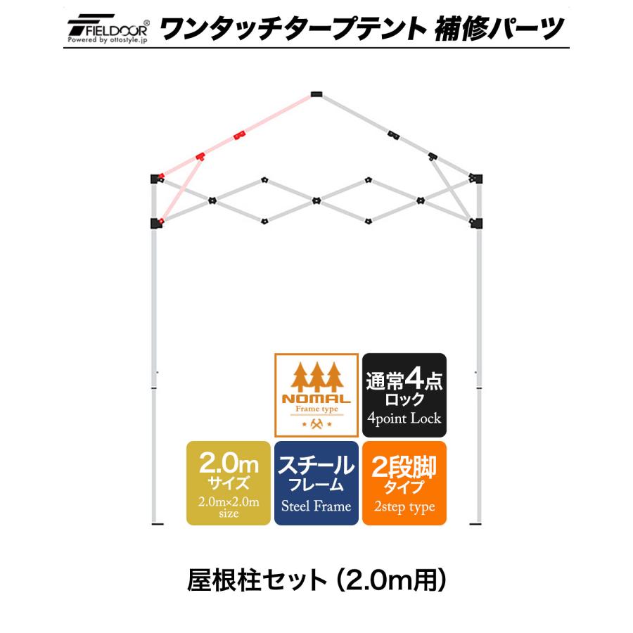 1年保証 ワンタッチタープテント用部品 屋根柱セット（2.0m用