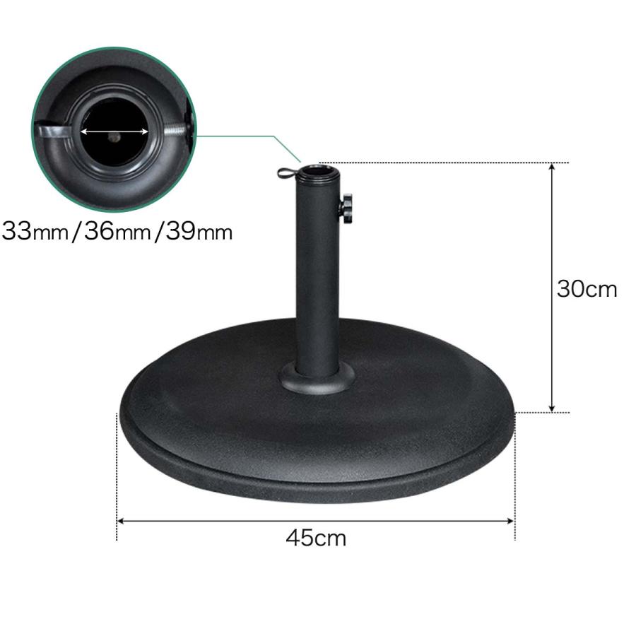 1年保証 パラソル用ベース 丸型 15kg パラソルスタンド 口径キャップ2種付 3サイズ支柱対応 270cmまで スチール セメント 円 丸 重り 送料無料｜maxshare｜06