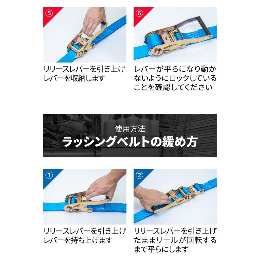 ラッシングベルト 幅50mm 長さ5m トラック用 荷締めベルト 2本組