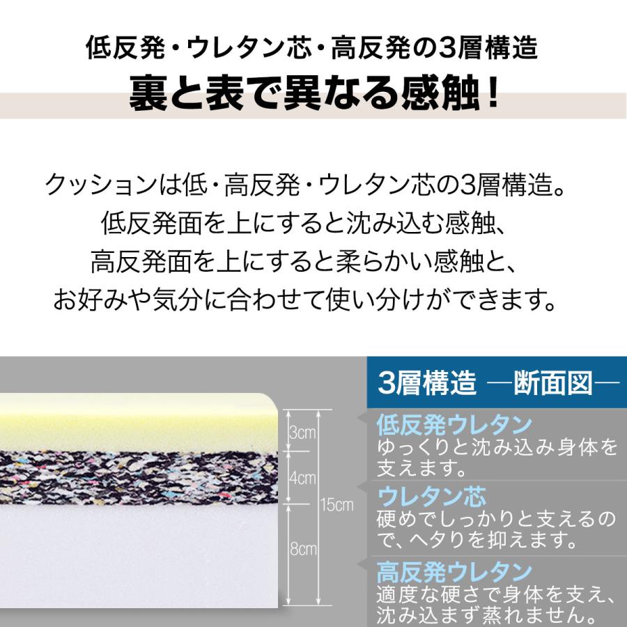 座布団 クッション 低反発 高反発 両面 3層 フロアクッション 1枚単品 45×45cm×厚手15cm 四角/スクエア フランネルカバー 座ぶとん 1年保証 送料無料 |  | 04