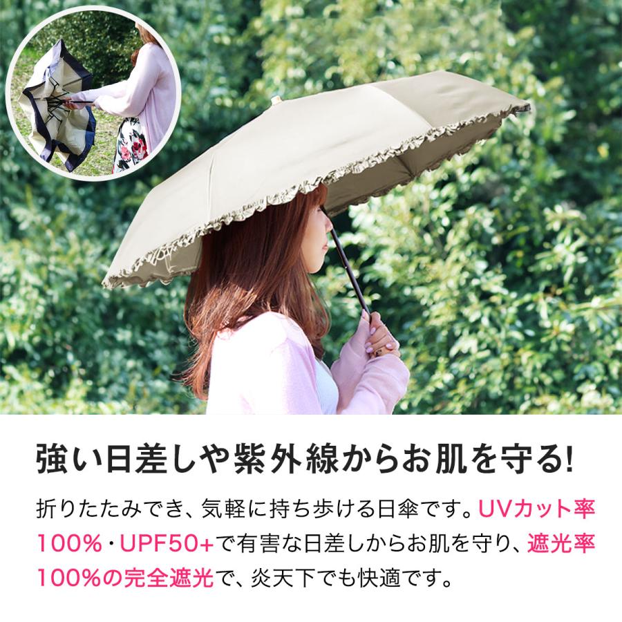 日傘 折りたたみ 完全遮光 軽量 遮光率 UVカット率 100% 親骨50cm 遮熱